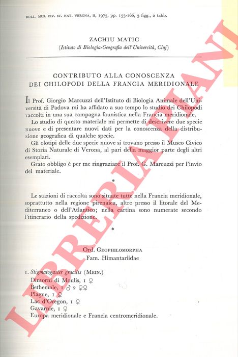MATIC Zachiu - - Contributo alla conoscenza dei Chilopodi della Francia meridionale.