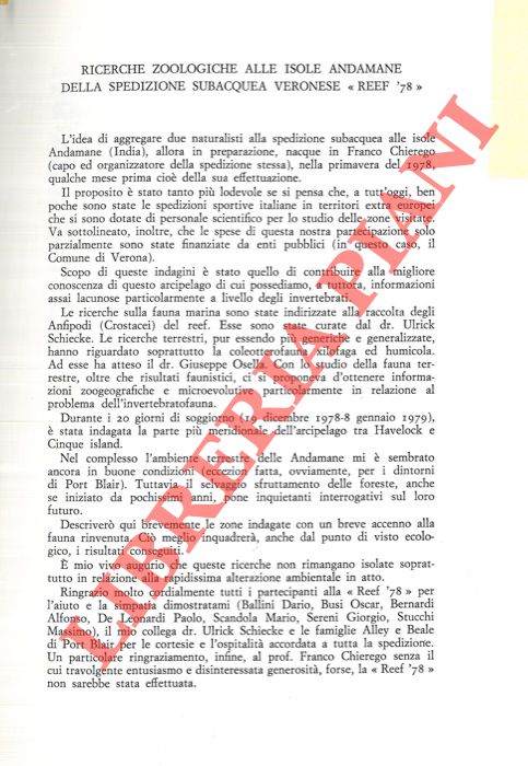 MAUCCI W. - DURANTE PASA M. V. - BEIER M. - PUTHZ V. - COIFFAIT H. - OSELLA G. - - Ricerche zoologiche alle isole Andamane della spedizione subacquea veronese 'Reef '78' . I. Tardigradi muscicoli delle isole Andamane. II. Eine Pseudoscorpioniden - Ausbeute von den Andaman-Inseln. III. The first Stenus-species from the Andaman Islands (Coleoptera, Staphylinidae) . IV. Contribution  la connaissance des Staphylinidae (Coleoptera) des Iles Andaman. V. Contributo alla conoscenza dei Curculionidi delle Isole Andamane e Maledive (Oceano Indiano) (Coleoptera) .