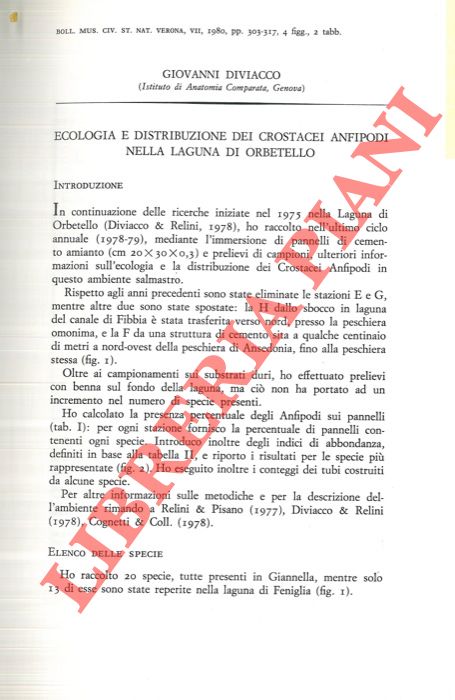 DIVIACCO Giovanni - - Ecologia e distribuzione dei Crostacei Anfipodi nella Laguna di Orbetello.