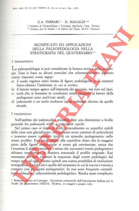 FERRARI G. A. - MAGALDI D. - - Significato ed applicazioni della paleopedologia nella stratigrafia del Quaternario.