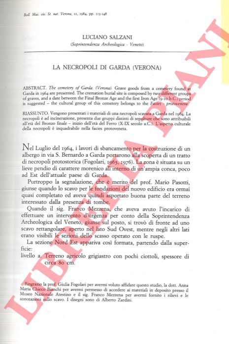 SALZANI Luciano - - La necropoli di Garda (Verona) .
