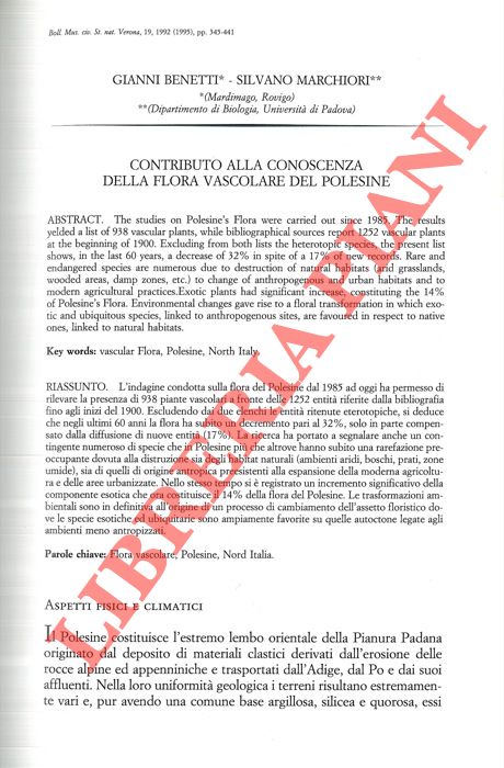 BENETTI Gianni - MARCHIORI Silvano - - Contributo alla conoscenza della flora vascolare del Polesine.