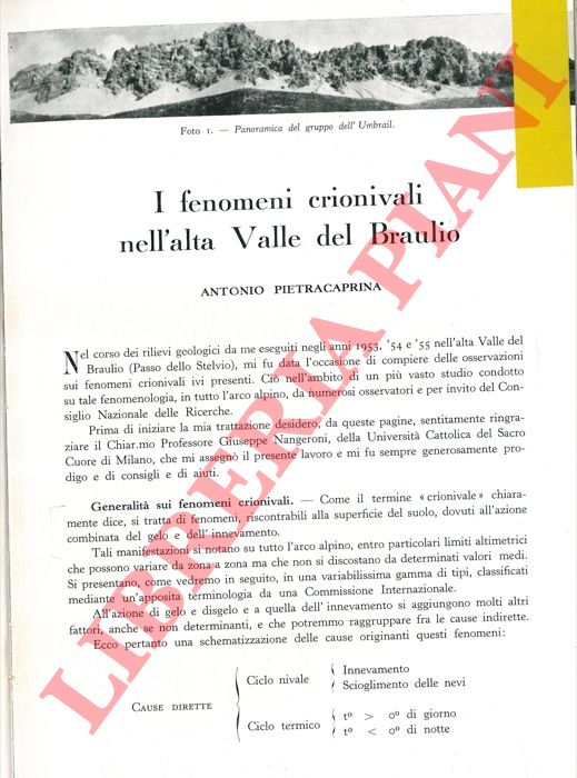 PIETRACARPINA Antonio - - I fenomeni crionivali nell'alta Valle del Braulio.