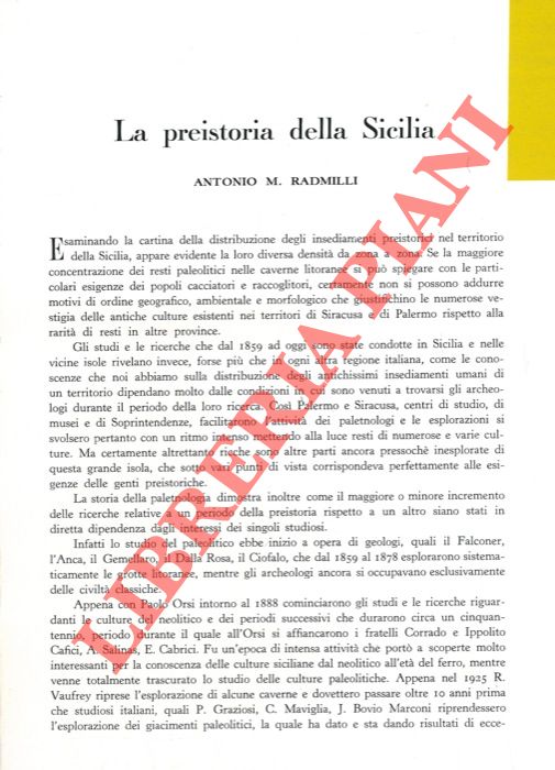 RADMILLI Antonio M. - - La preistoria della Sicilia.