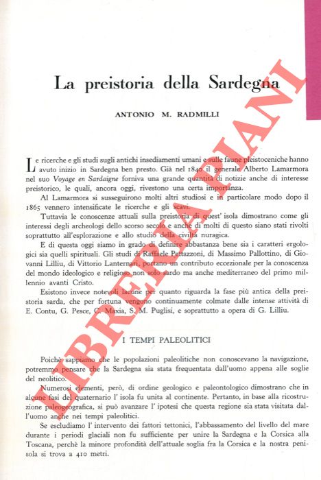 RADMILLI Antonio M. - - La preistoria della Sardegna.