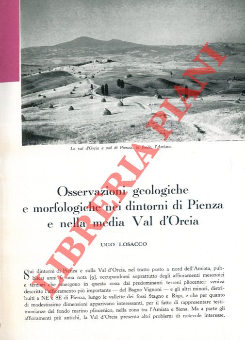 LOSACCO Ugo - - Osservazioni geologiche e morfologiche nei dintorni di Pienza e nella media Val D'Orcia.