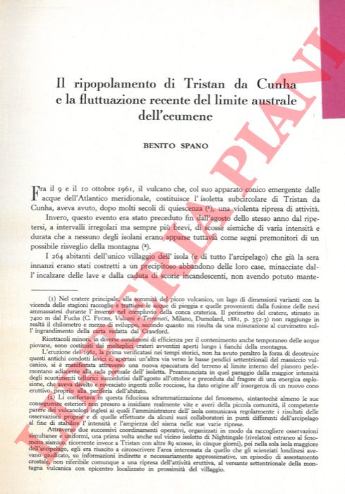 SPANO Benito - - Il ripopolamento di Tristan da Cunha e la fluttuazione recente del limite australe dell'ecumene.