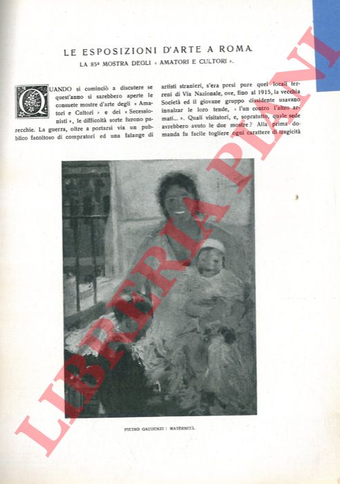 LANCELLOTTI Arturo - - Le esposizioni d'arte a Roma. La 85a mostra degli 'Amatori e cultori' .