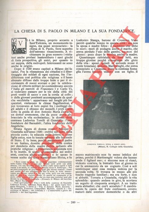BARTOLI Francesco - - La Chiesa di S. Paolo in Milano e la sua fondatrice.