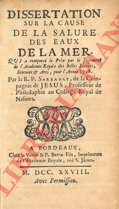 SARRABAT Nicolas - - Dissertation sur la cause de la salure des eaux de la mer.