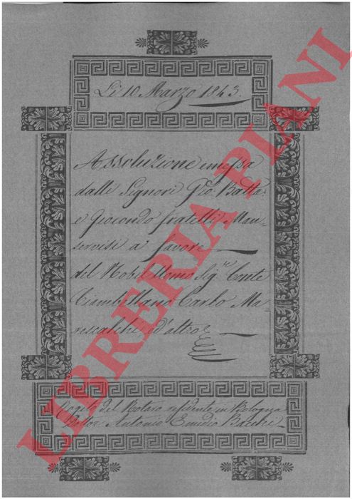 Manservisi - Marescalchi - - Assoluzione per una casa posta a Castello di Malabergo.