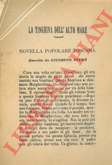 PITRE' Giuseppe - - La tinghina dell'alto mare. Novella popolare toscana. Raccolta da Giuseppe Pitr.
