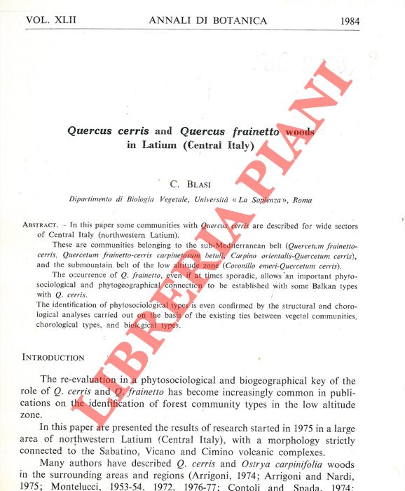BLASI C. - - Quercus cerris and Quercus frainetto woods in Latium (Central Italy) .
