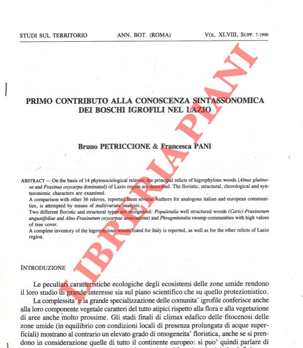 PETRICCIONE Bruno - PANI Francesca - - Primo contributo alla conoscenza sintassonomica dei boschi igrofili nel Lazio.