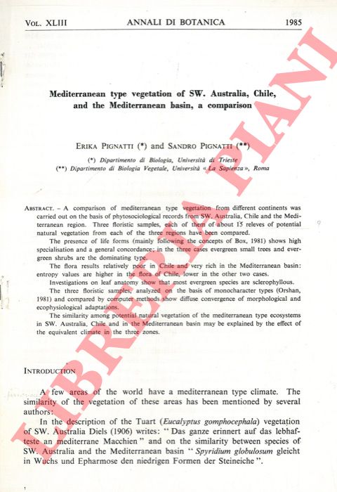 PIGNATTI Erika - PIGNATTI Sandro - - Mediterranean type vegetation of SW. Australia, Chile, and the Mediterranean basin, a comparison.