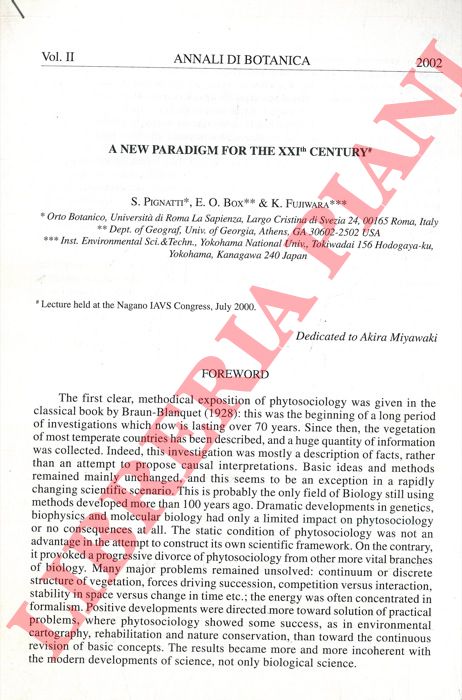 PIGNATTI S. - BOX E. O. - FUJIWARA K. - - A New Paradigm for the XXIth Century.