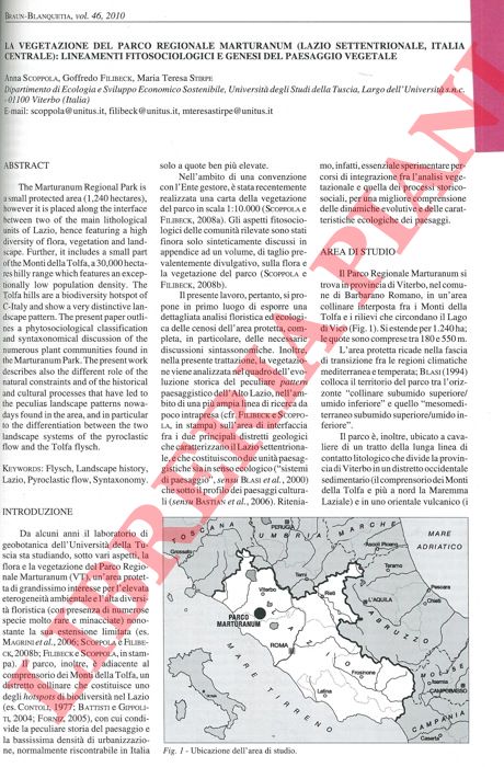 SCOPPOLA Anna - FILIBECK Goffredo - STIRPE Maria Teresa - - La vegetazione del Parco Regionale Merturanum (Lazio settentrionale, Italia centrale) : lineamenti fitosociologici e genesi del paesaggio vegetale.