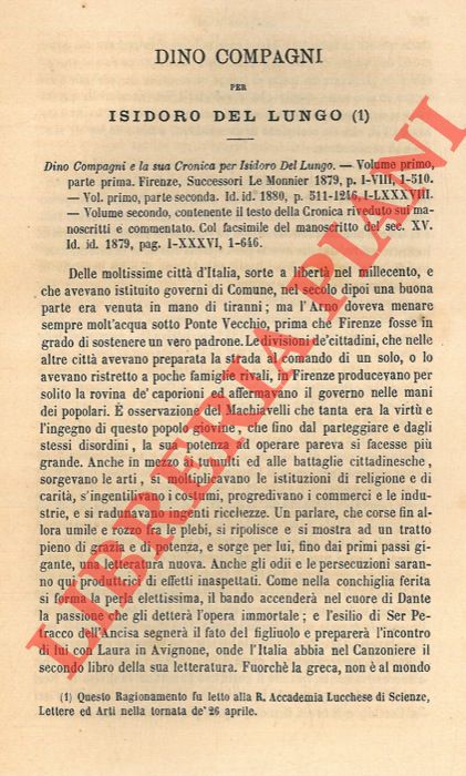BONGI Salvatore - - Dino Compagni per Isidoro Del Lungo.