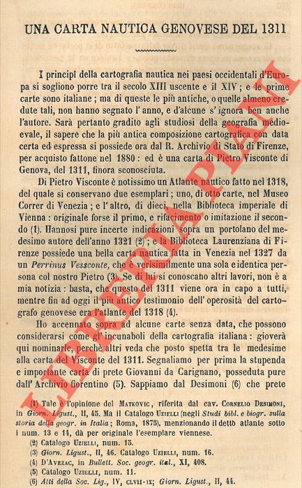 PAOLI Cesare - - Una carta nautica genovese del 1311.