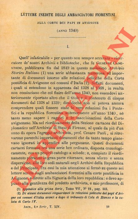 GORRINI Giacomo - - Lettere inedite degli ambasciatori fiorentini alla Corte dei Pap in Avignone (anno 1340) .