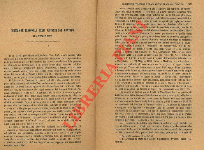 SANTINI Pietro - - Condizione personale degli abitanti del contado nel secolo XIII.