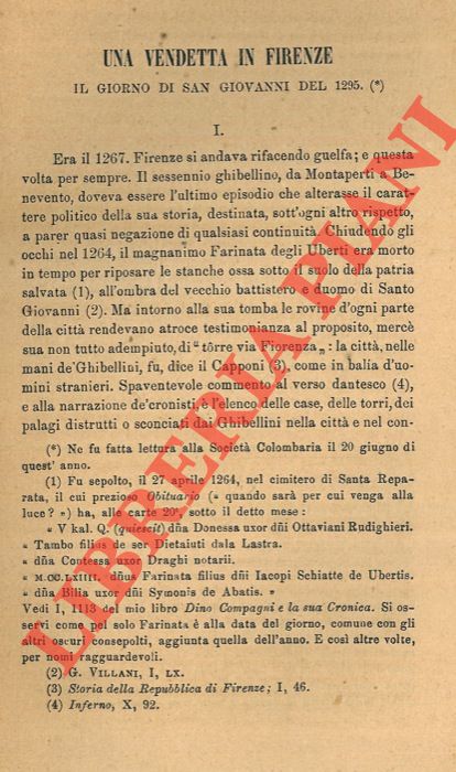 DEL LUNGO I. - - Una vendetta in Firenze il giorno di San Giovanni del 1295.