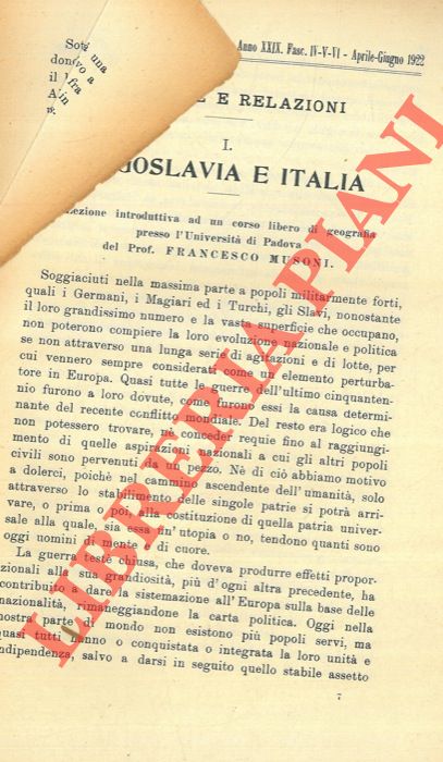 MUSONI Francesco - - Jugoslavia e Italia.