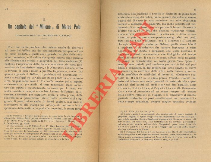 CARACI Giuseppe - - Un capitolo del 'Milione' di Marco Polo.