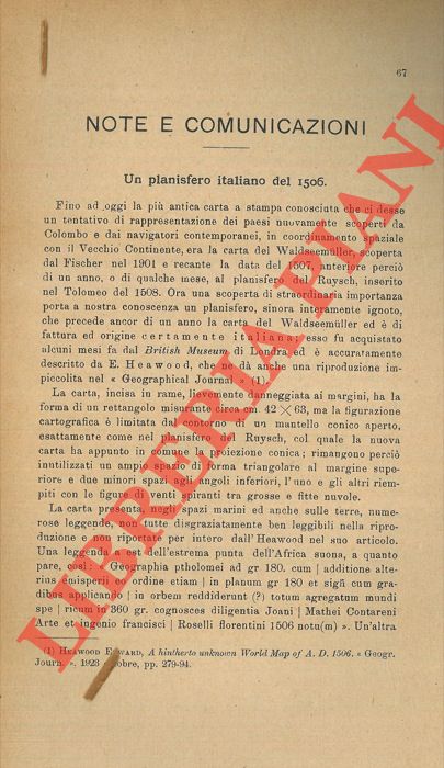 ALMAGIA' Roberto - - Un planisfero italiano del 1506.