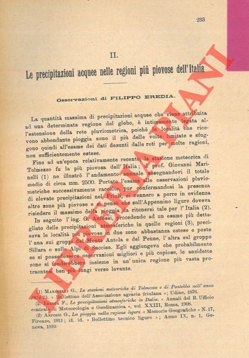 EREDIA Filippo - - Le precipitazioni acquee nelle regioni pi piovose dell'Italia.