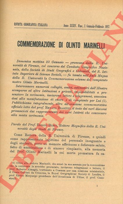 MORI Attilio - ALMAGIA' Roberto - - Commemorazione di Olinto Marinelli.