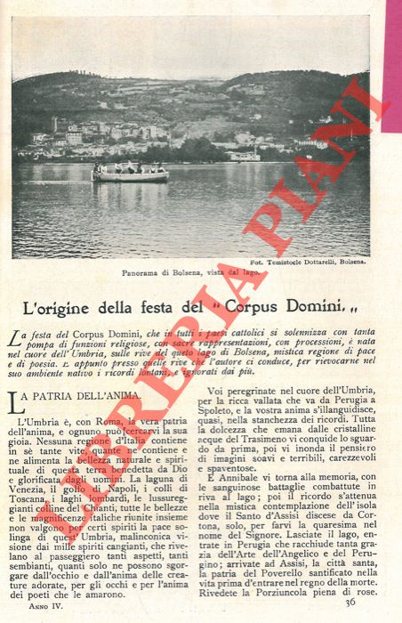 SABELLI Francesco - - L'origine della festa del 'Corpus Domini' .