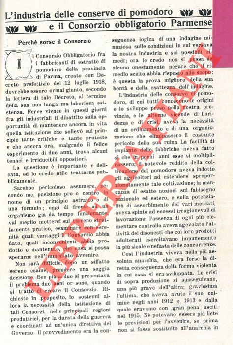 RIGHI Romano - - L'industria delle conserve di pomodoro e il Consorzio obbligatorio Parmense.