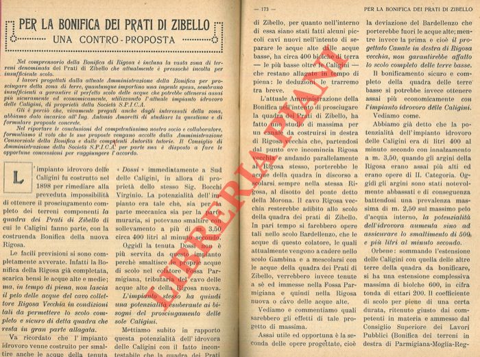 AMORETTI Antonio - - Per la bonifica dei prati di Zibello.