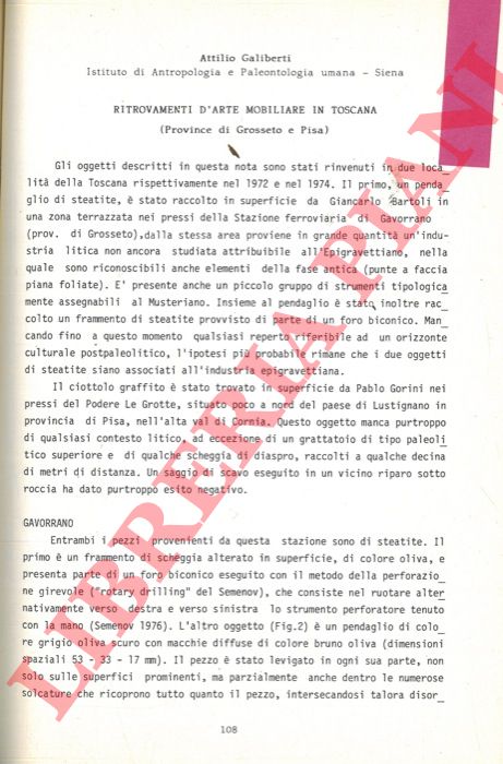 GALIBERTI Attilio - - Ritrovamenti d'arte mobiliare in Toscana (province di Grosseto e di Pisa) .