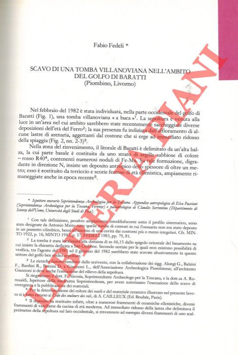 FEDELI Fabio - - Scavo di una tomba villanoviana nell'ambito del Golfo di Baratti.