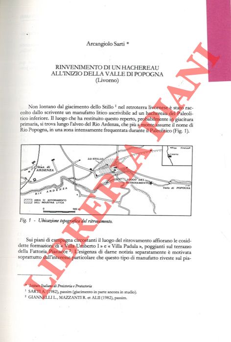 SARTI Arcangiolo - - Rinvenimento di una hachereau all'inizio della valle di Popogna (Livorno) .