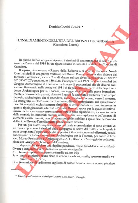 COCCHI GENICK Daniela - - L'insediamento dell'Et del Bronzo di Candalla (Camaiore, Lucca) .
