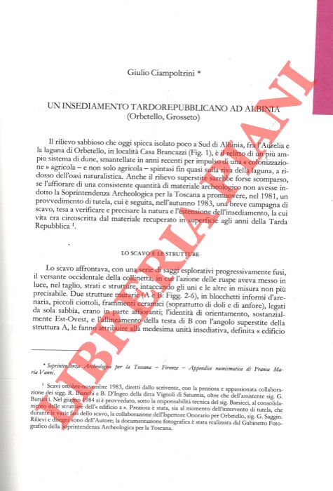CIAMPOLTRINI Giulio - - Un insediamento tardorepubblicano ad Albinia (Orbetello, Grosseto) .