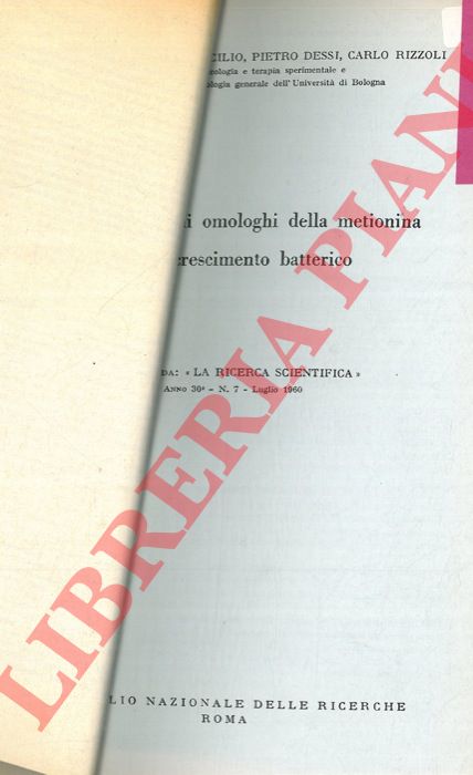 CESTARI Aldo - CONCILIO Carlo - DESSI Pietro - RIZZOLI Carlo - - Azione di alcuni omologhi della metionina sull'accrescimento batterico.