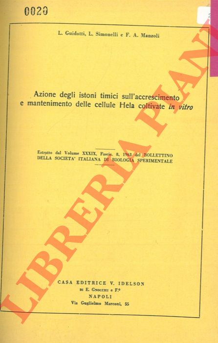 GUIDOTTI L. - SIMONELLI L. - MANZOLI F. A. - - Azione degli istoni timici sull'accrescimento e mantenimento delle cellule Hela coltivate in vitro.