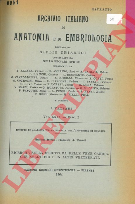 TREVISI Massimo - MANZOLI Francesco A. - - Ricerche sulla struttura delle vene cardiache nell'uomo e in altri vertebrati.