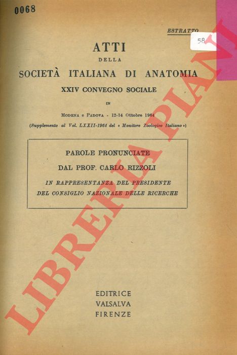 RIZZOLI C. - - Parole pronunciate dal Prof. C. Rizzoli in rappresentanza del Presidente del Consiglio nazionale per le Ricerche.