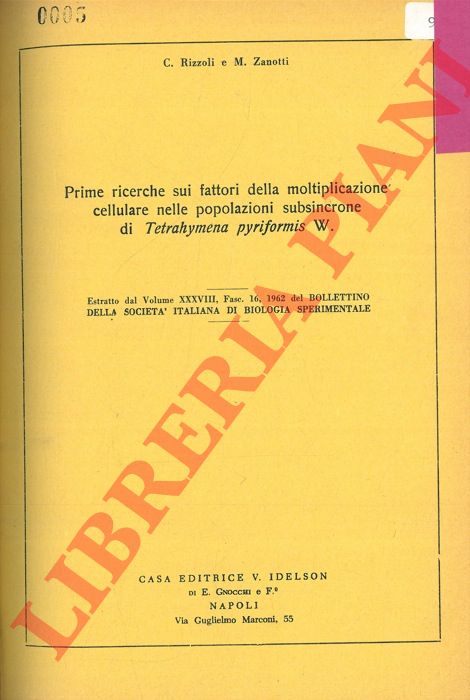 RIZZOLI C. - ZANOTTI M. - - Prime ricerche sui fattori della moltiplicazione cellulare nelle popolazioni subsincrone di Tetrahymena pyriformis W.