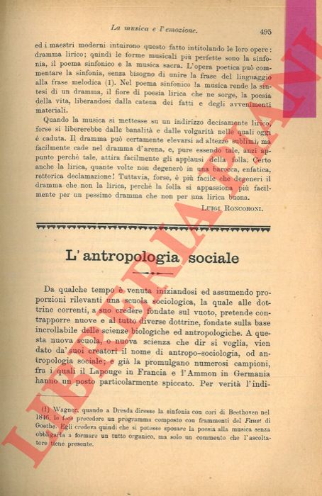 LORIA Achille - - L'antropologia sociale.