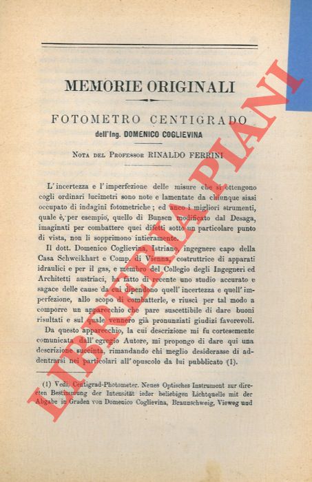 FERRINI Rinaldo - - Fotometro centigrado dell'Ing. Domenico Coglievina.