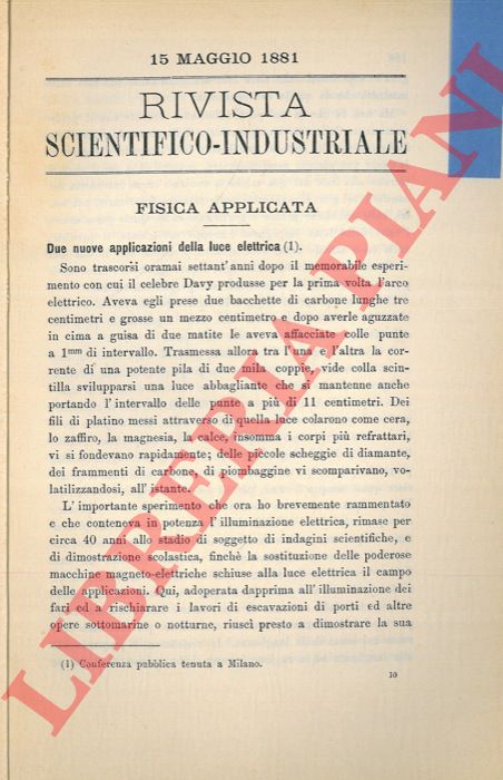 FERRINI Rinaldo - - Due nuove applicazioni della luce elettrica.