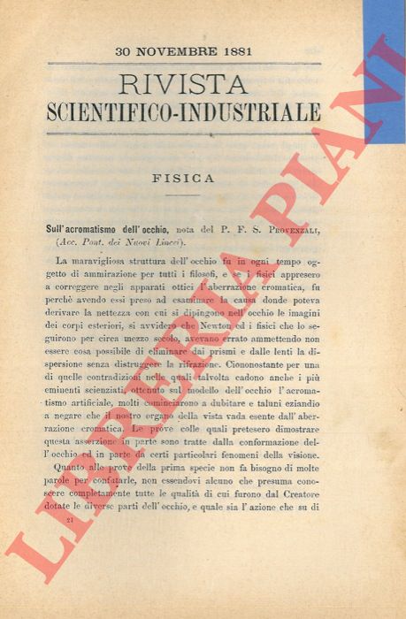 PROVENZALI F. S. - - Sull'acromatismo dell'occhio.