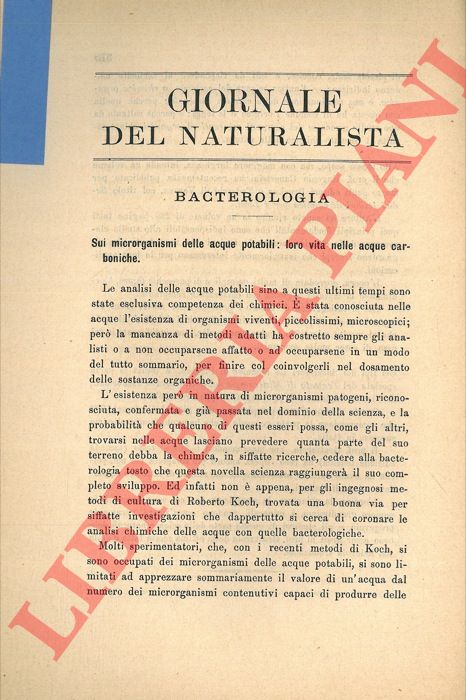 LEONE T. - - Sui microrganismi delle acque potabili: loro vita nelle acque carboniche.