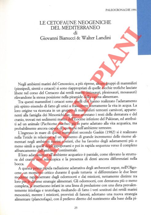 BIANUCCI Giovanni - LANDINI Walter - - Le Cetofaune neogeniche del Mediterraneo.